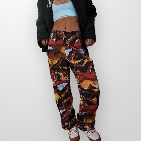 Free People Pants - Med FP Free People Printed EndZone TrackPants Ski Nic Route Mocha Apres Mountain